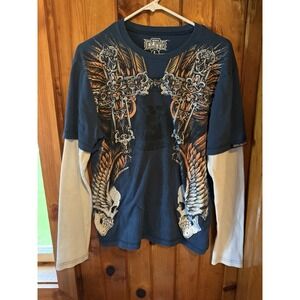 Vintage Y2K MMA Elite Full Sleeve Blue Long Sleeve‎ T-Shirt Size large